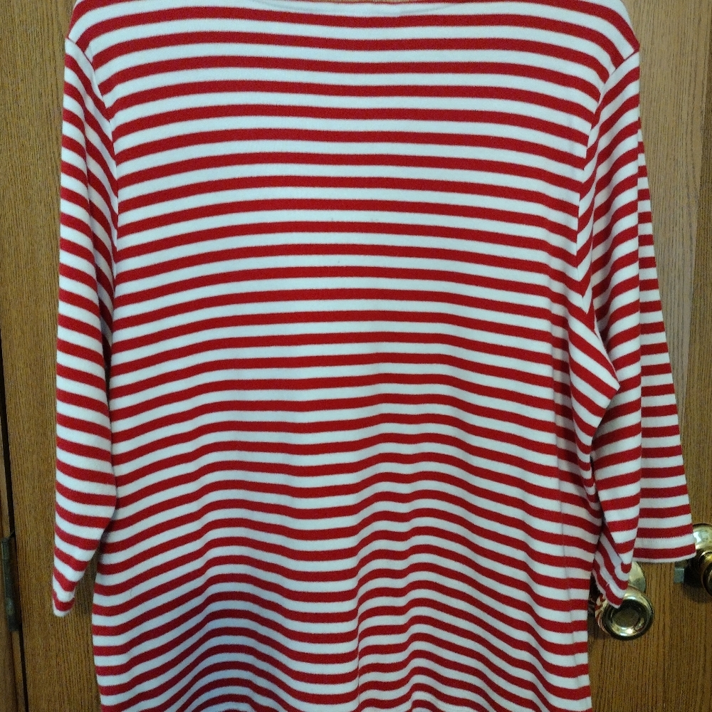CJ Banks 1X Red White Striped Dazzled Nautical Boat neck 3/4 Sleeve Knit - Picture 2 of 11